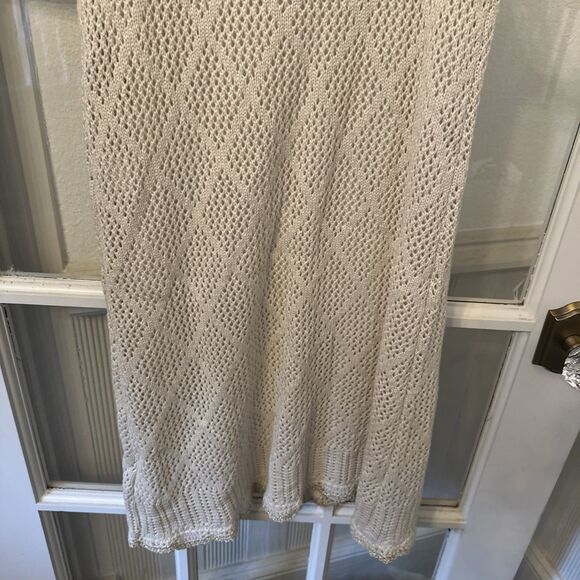 Venus Cream Gold Sleeveless Crochet Knit Sweater Dress Lace Detail Womens Medium - Picture 12 of 13